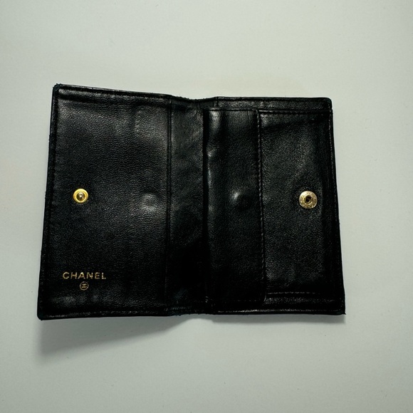 100% Authentic CHANEL Calf Skin Bifold Wallet Black CC Compact Coin Stitched - Picture 5 of 14